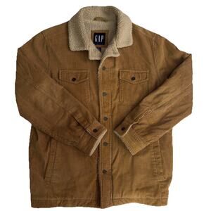 Vtg Gap Mens Brown Corduroy Sherpa Lined Quilted Trucker Jacket Small runs large